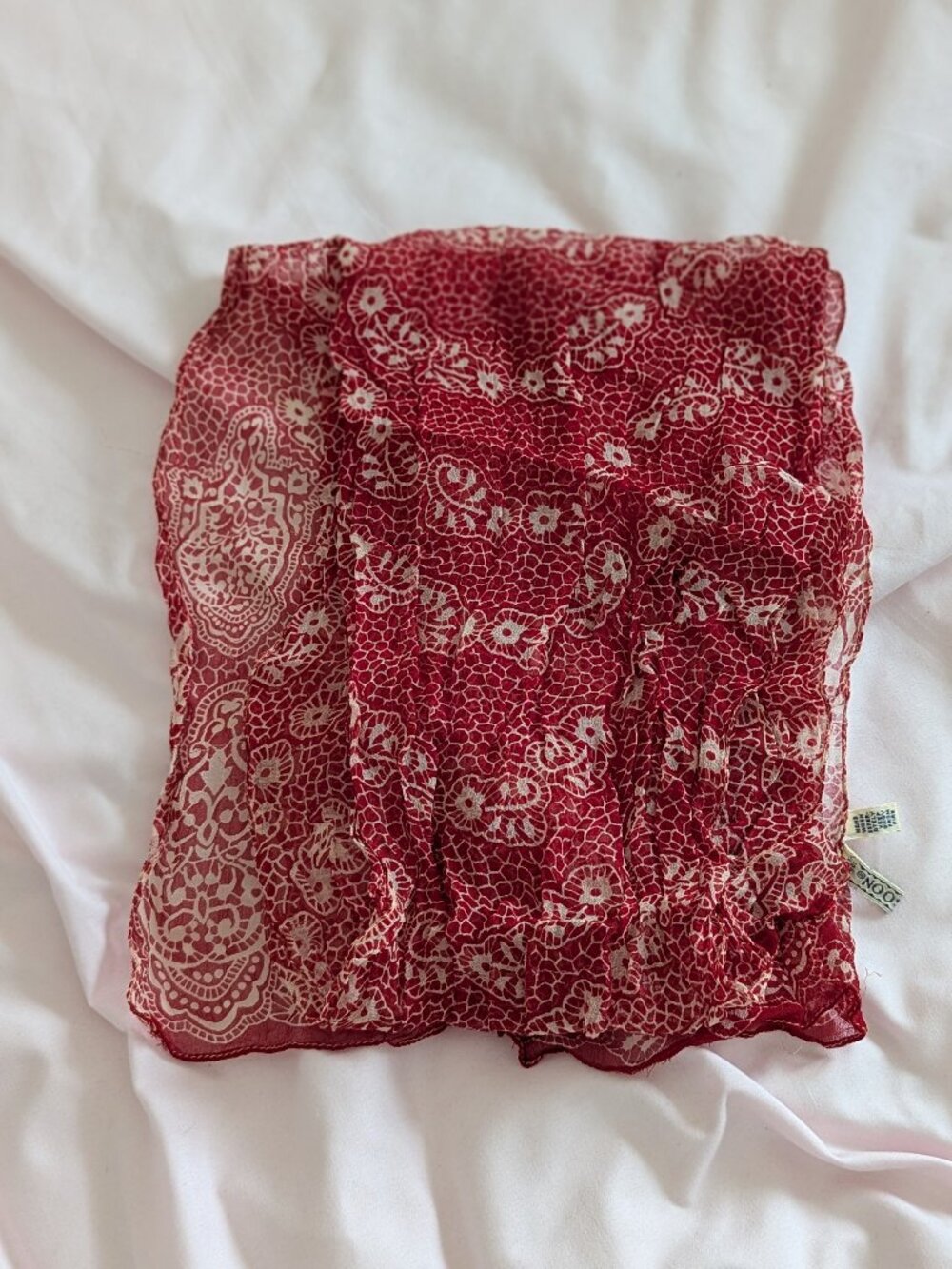 MONSOON Red Paisley Floral Sheer Scarf Made in India OS